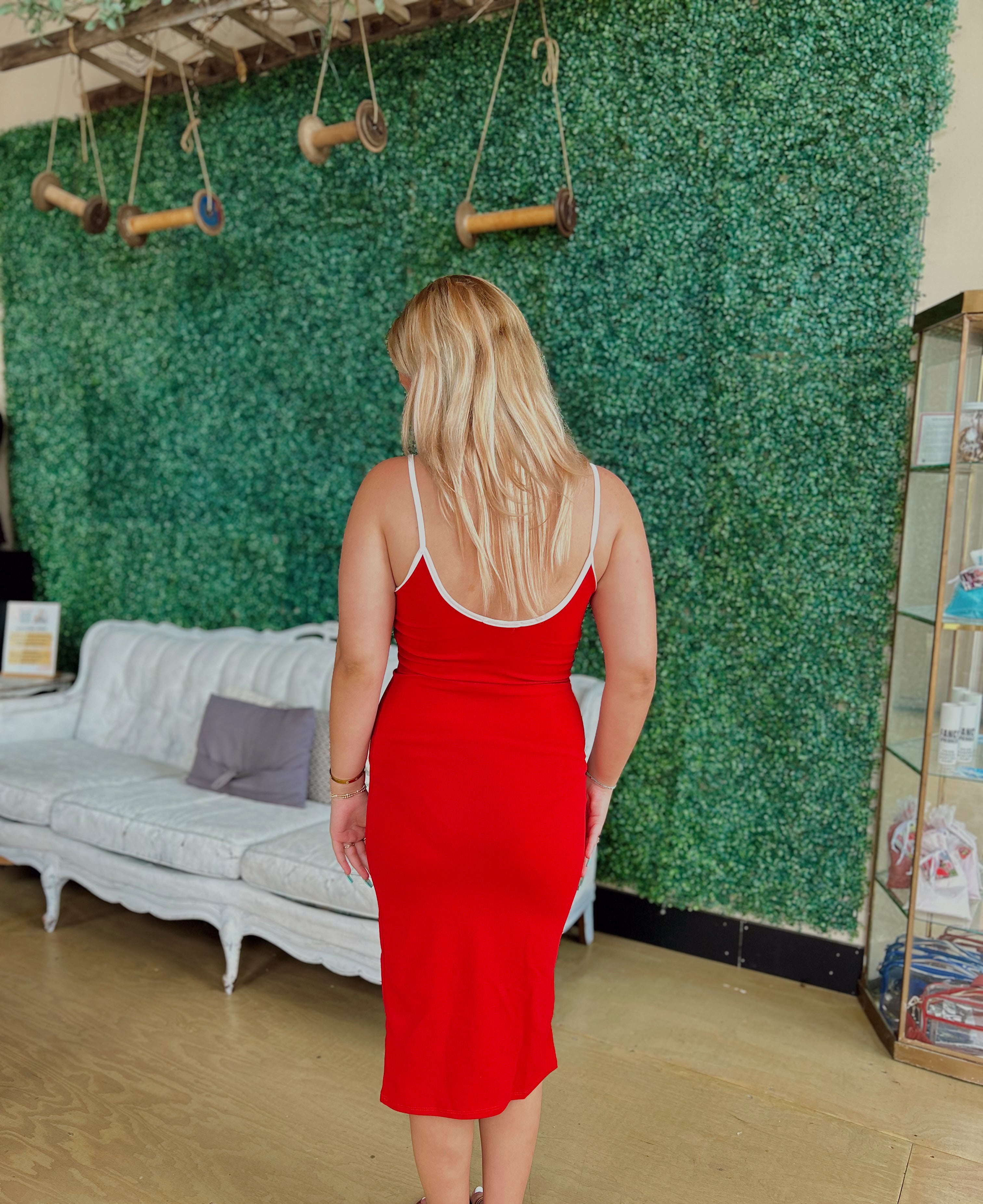 Simple Red & White Bodycon Midi