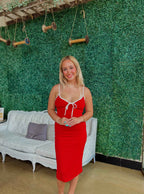 Simple Red & White Bodycon Midi