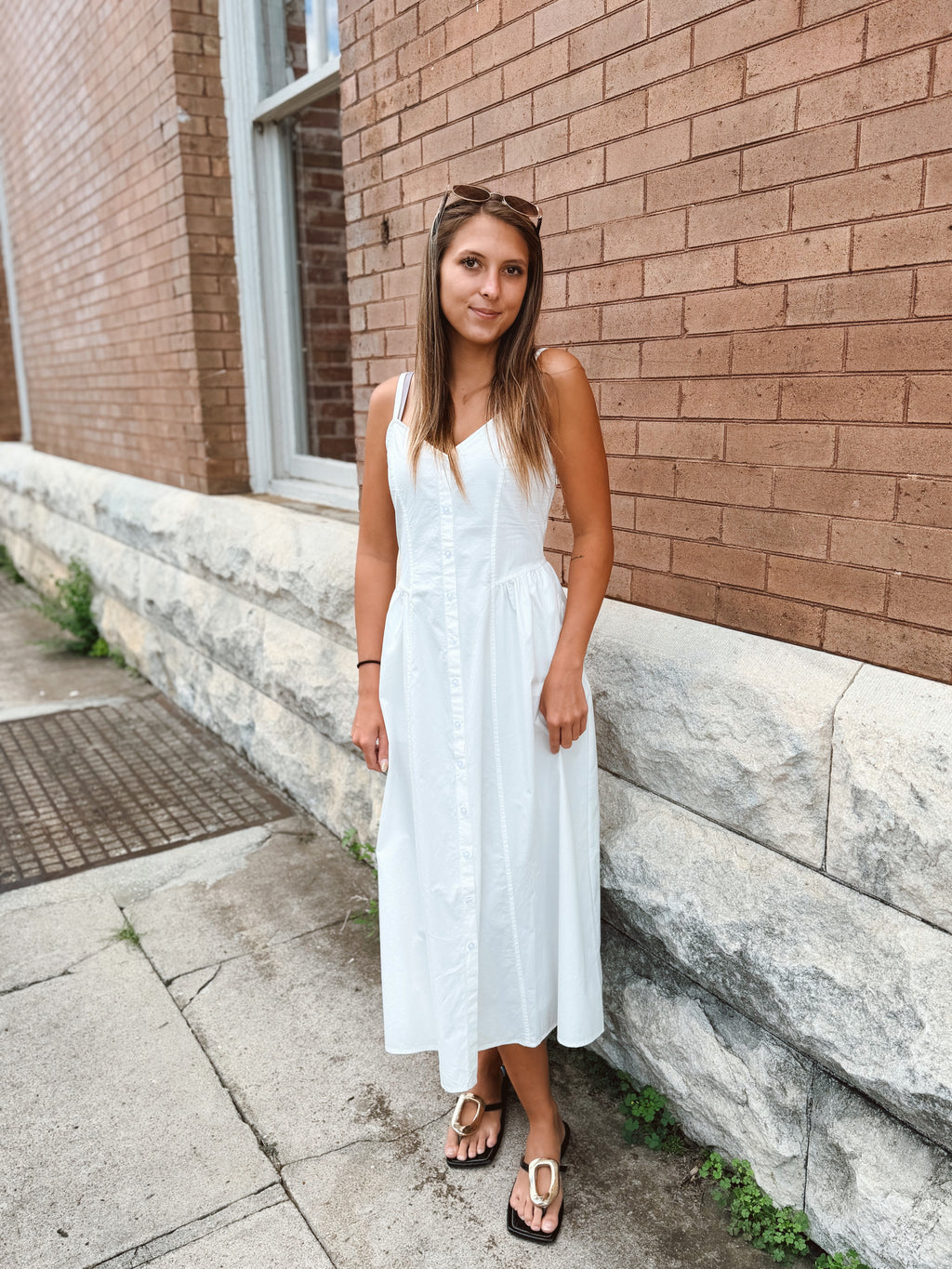 White Button Front Cami Dress