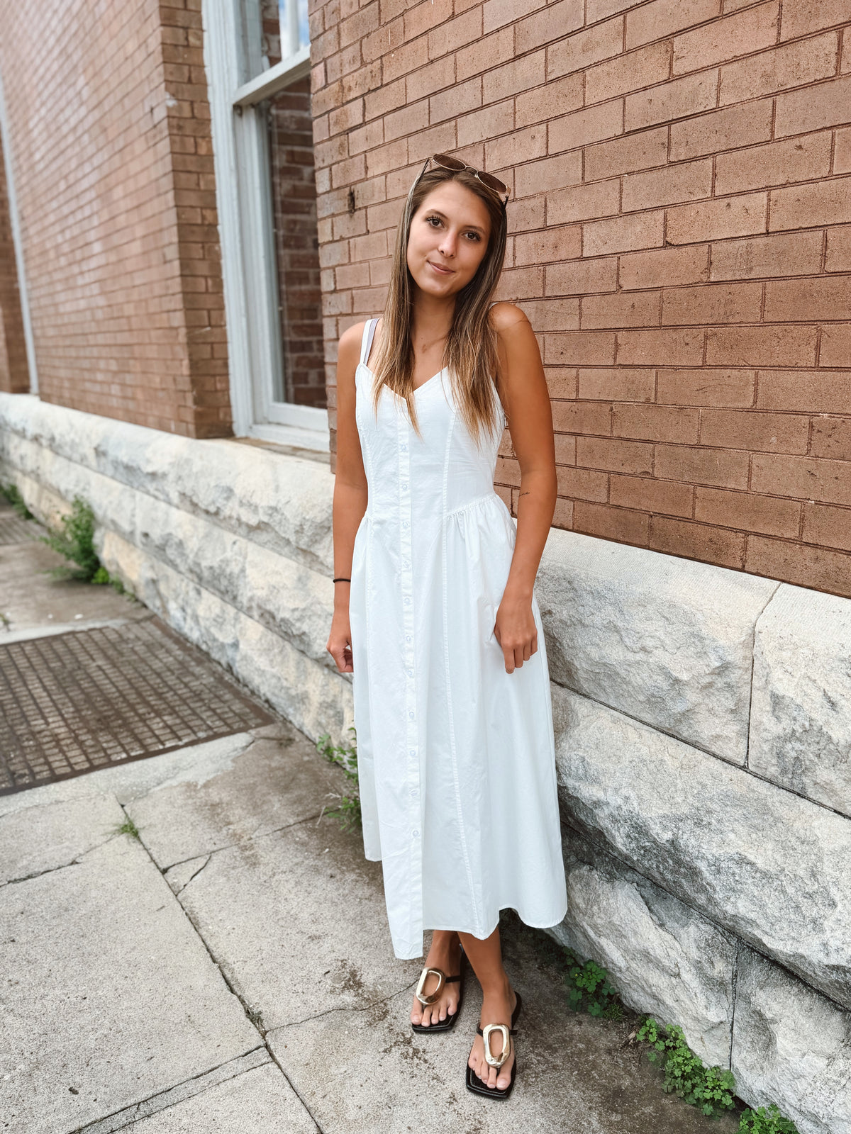 White Button Front Cami Dress