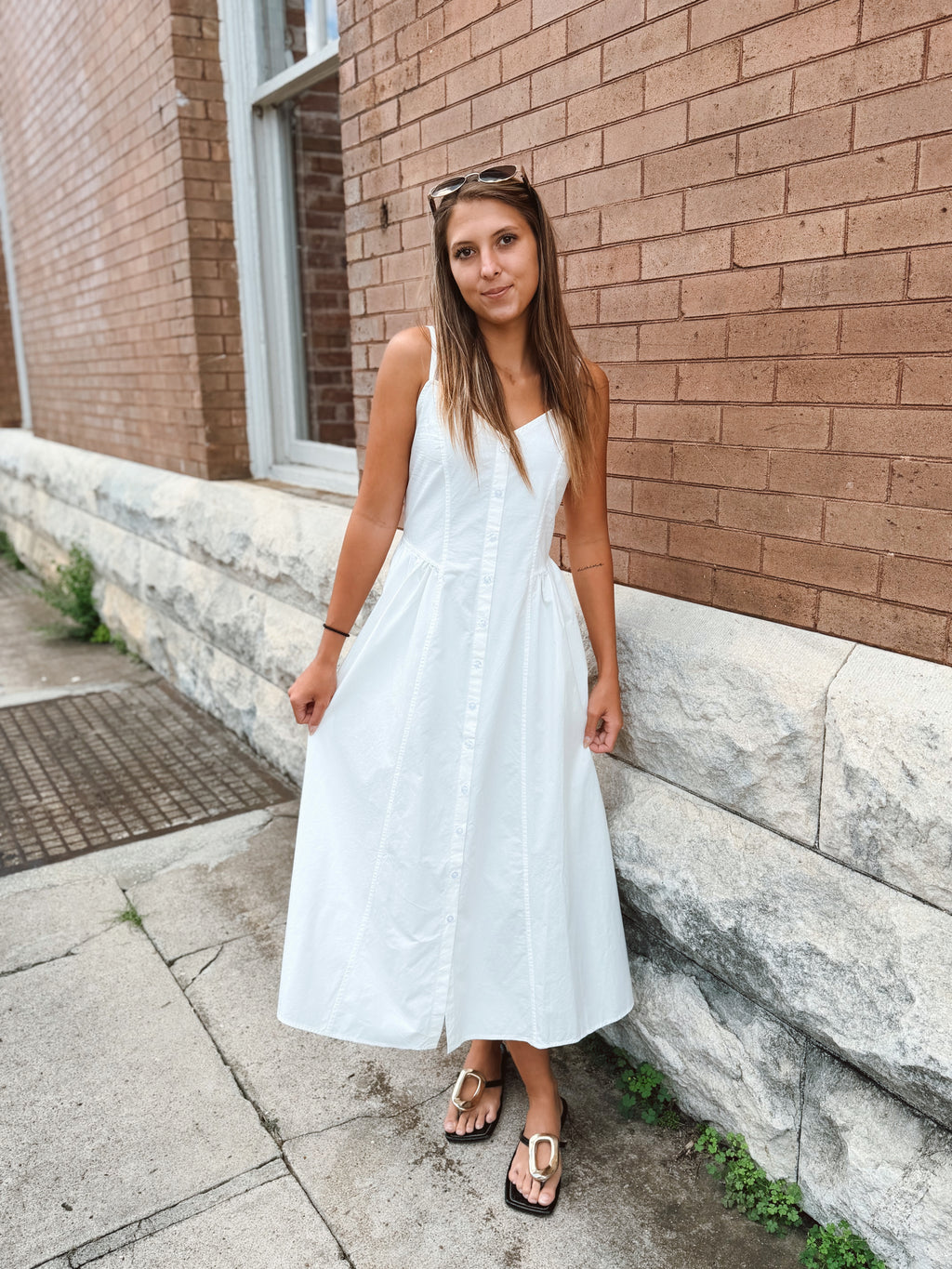White Button Front Cami Dress