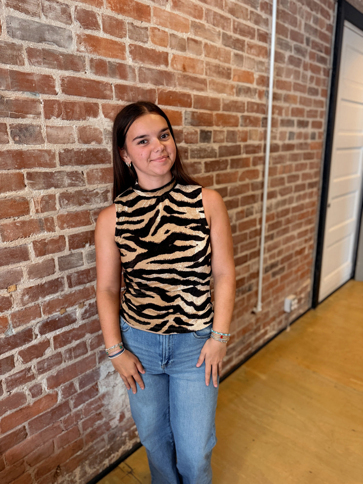 Mockneck Zebra Print Top