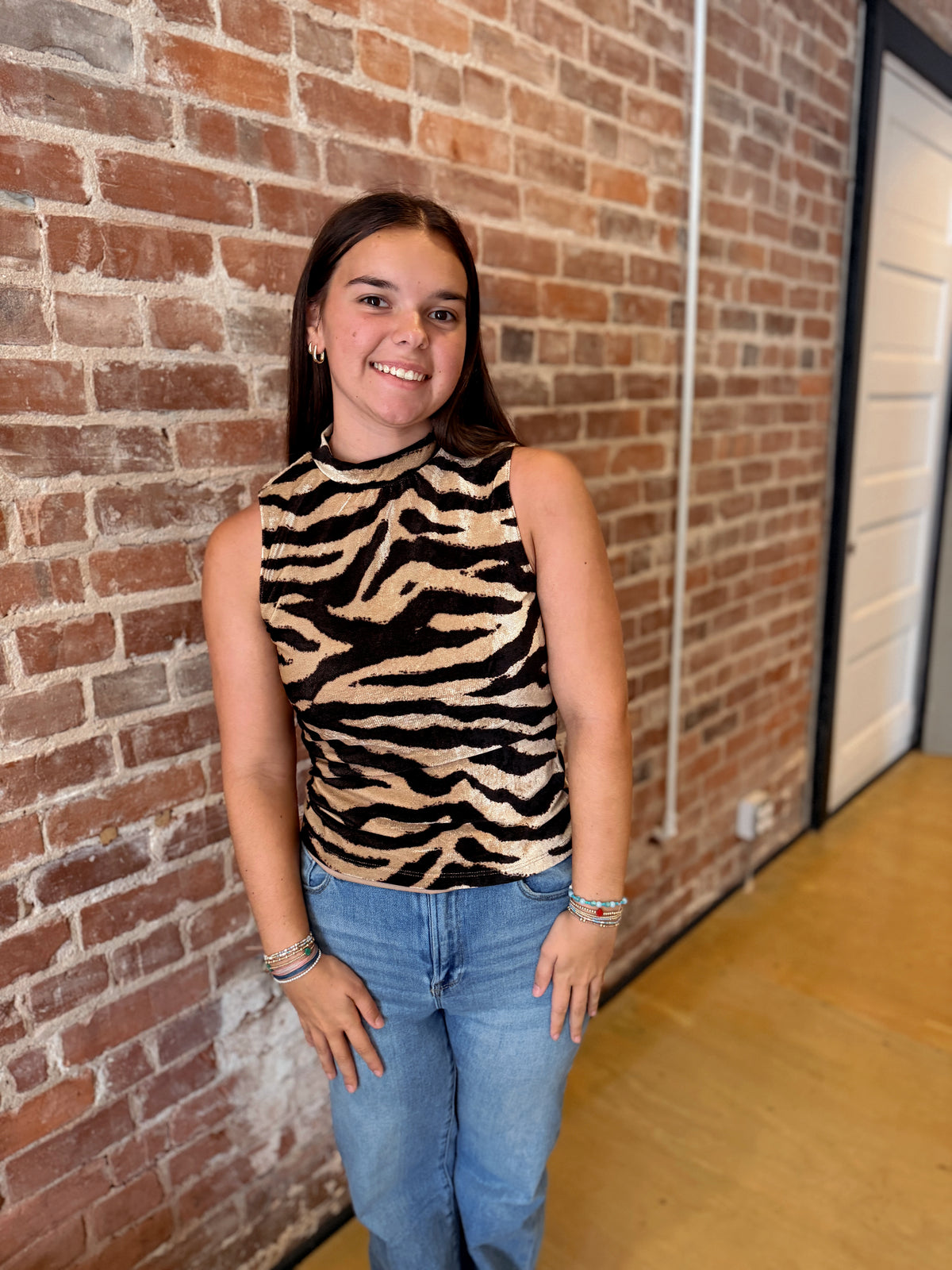 Mockneck Zebra Print Top