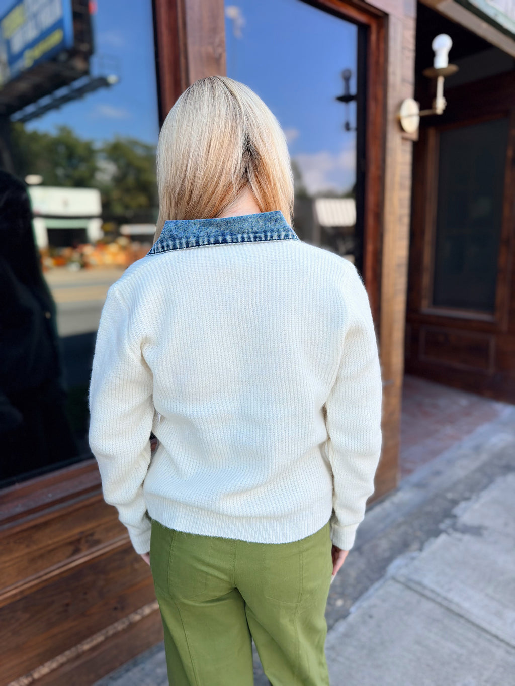 Denim Collared Sweater Cardigan