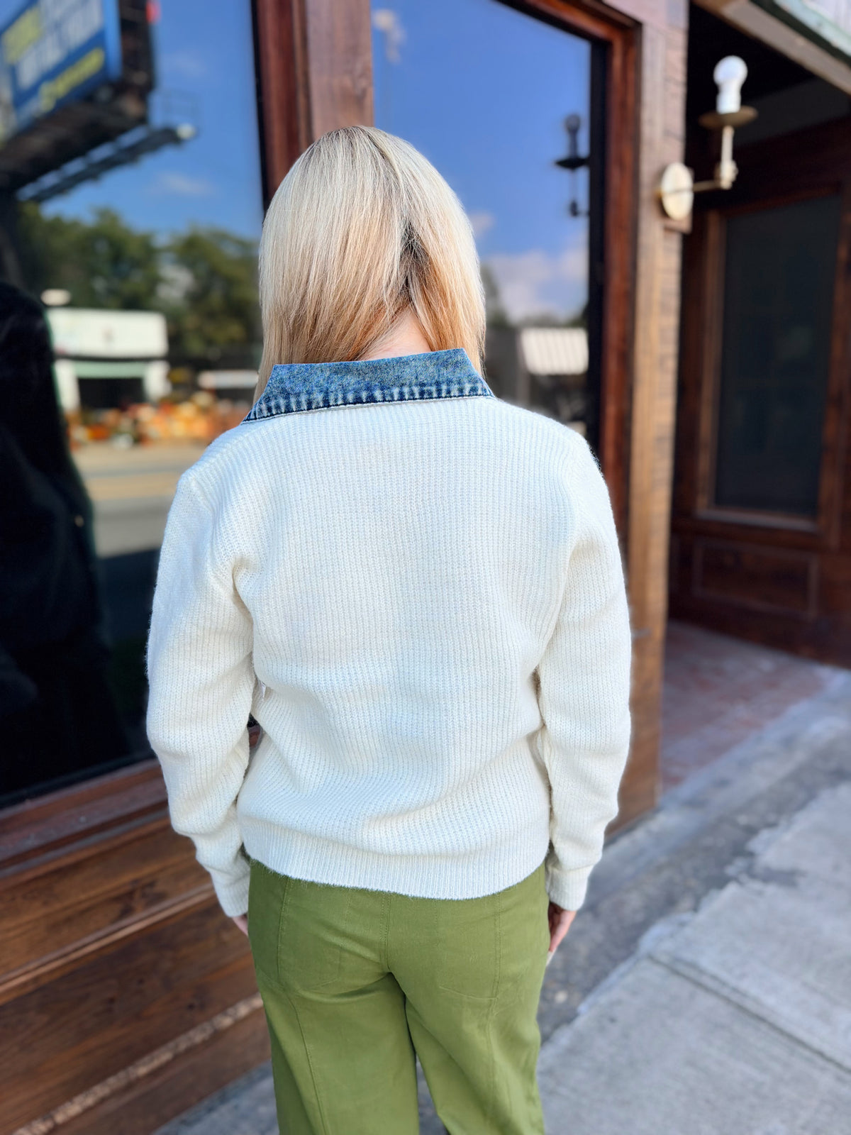 Denim Collared Sweater Cardigan