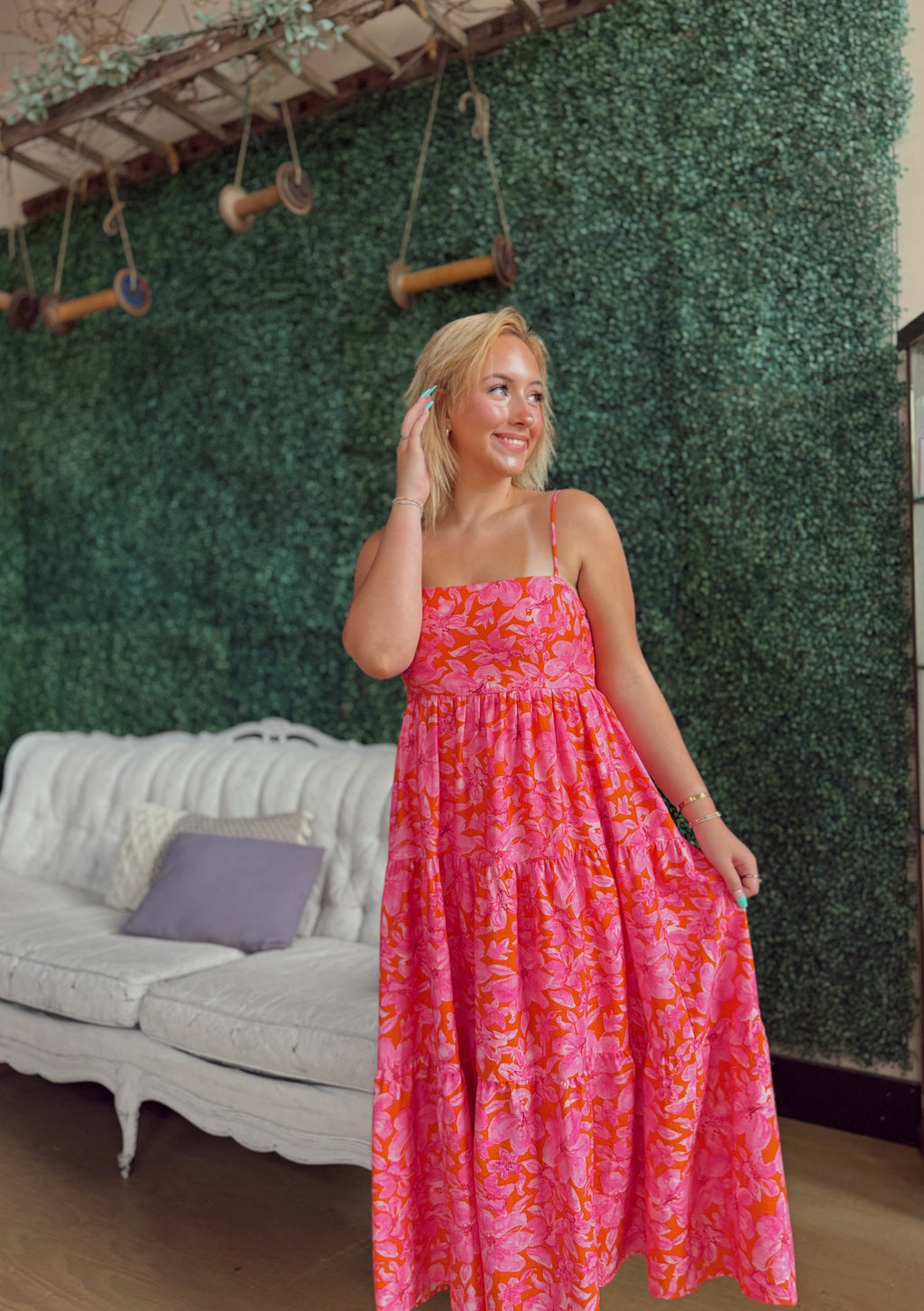 Alli Floral Smocking Tiered Midi Dress