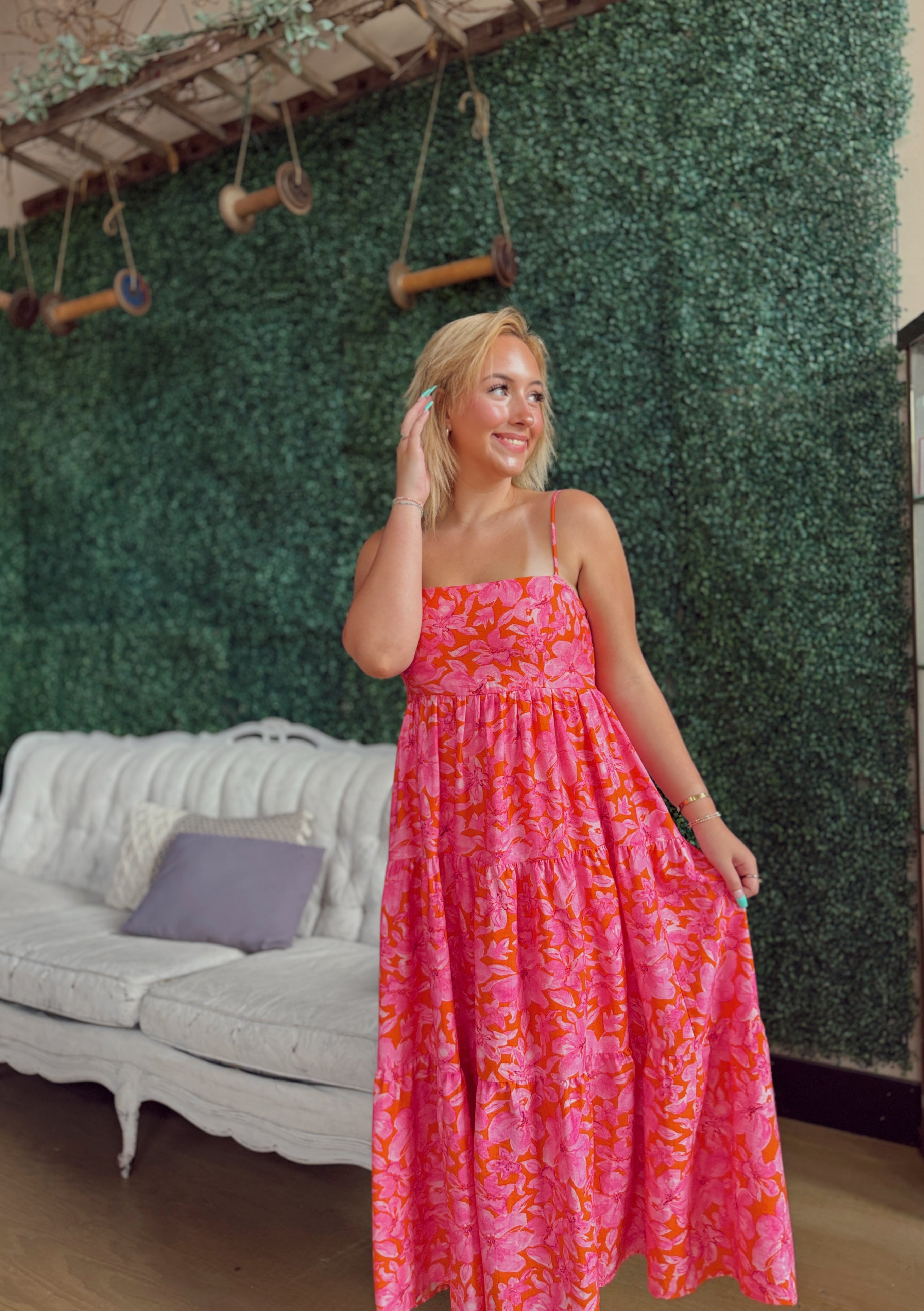 Alli Floral Smocking Tiered Midi Dress