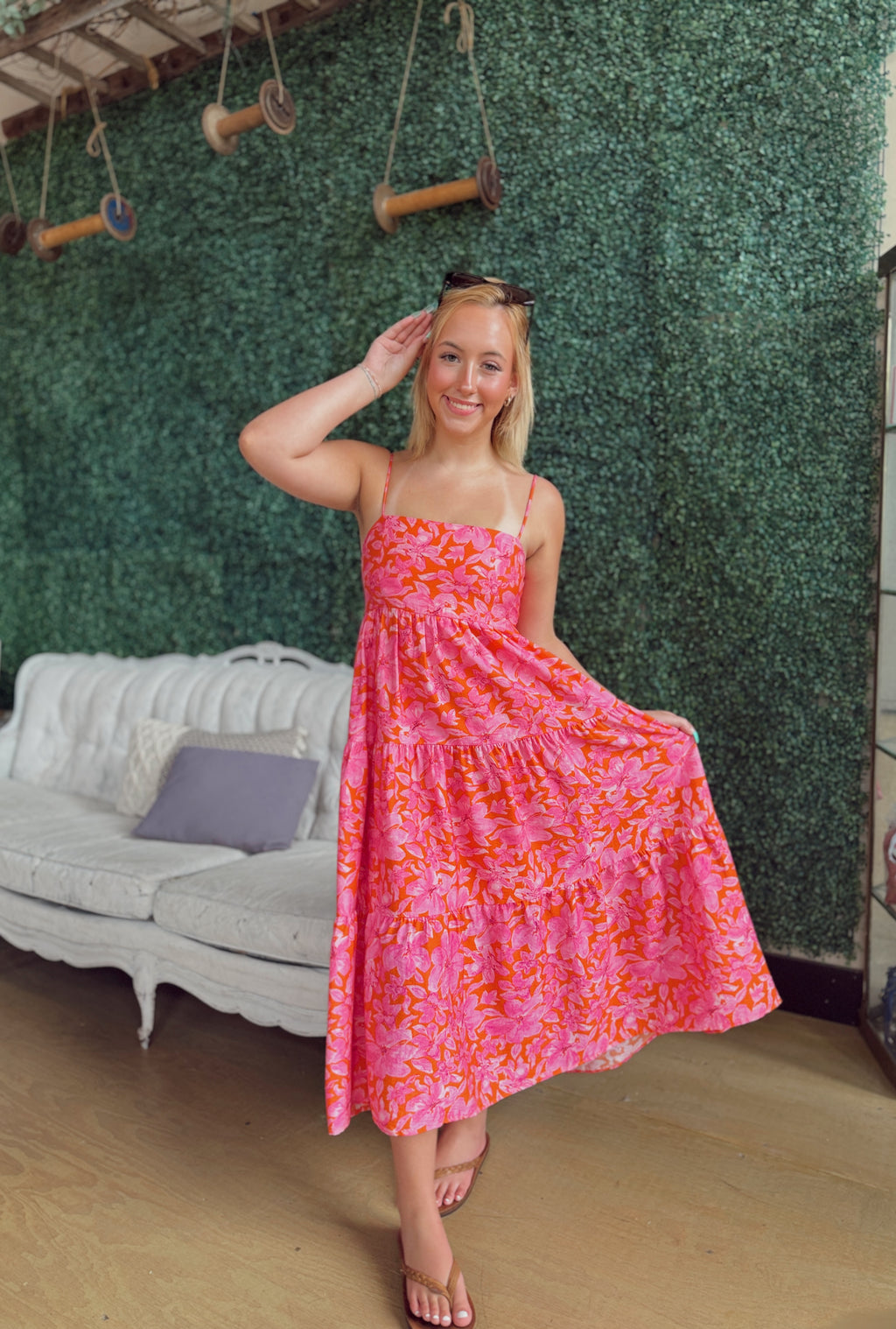 Alli Floral Smocking Tiered Midi Dress