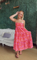 Alli Floral Smocking Tiered Midi Dress