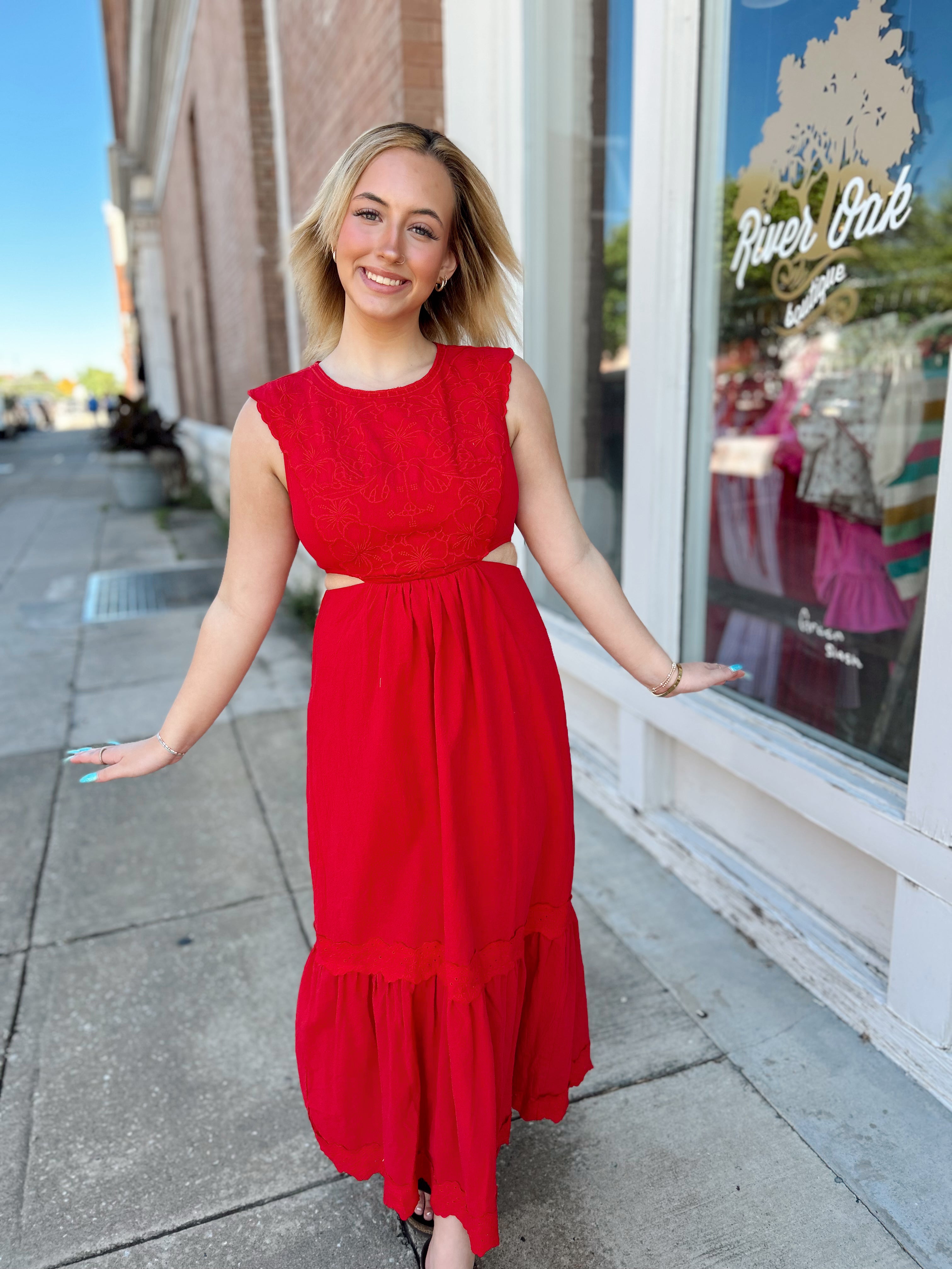 Red Embroidered Maxi Dress