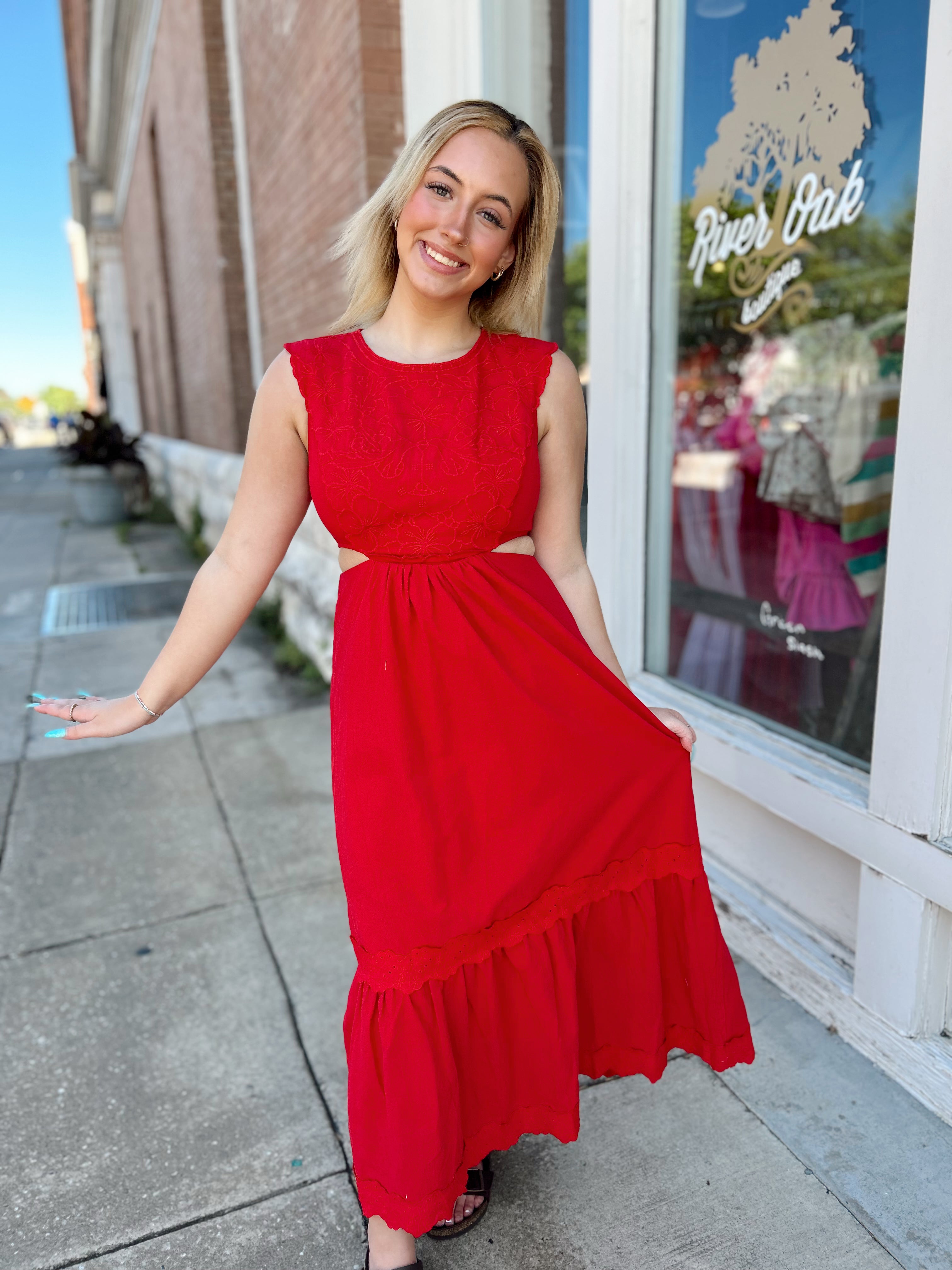 Red Embroidered Maxi Dress
