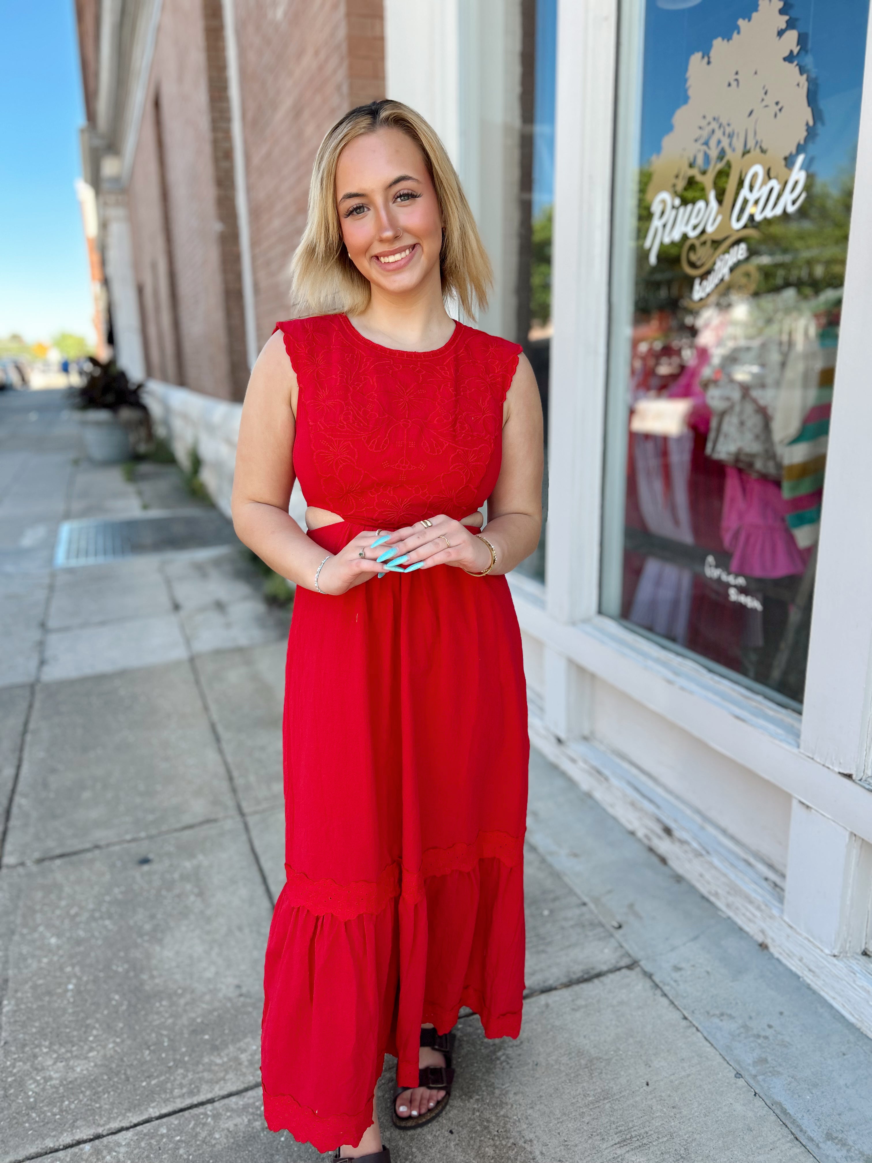 Red Embroidered Maxi Dress