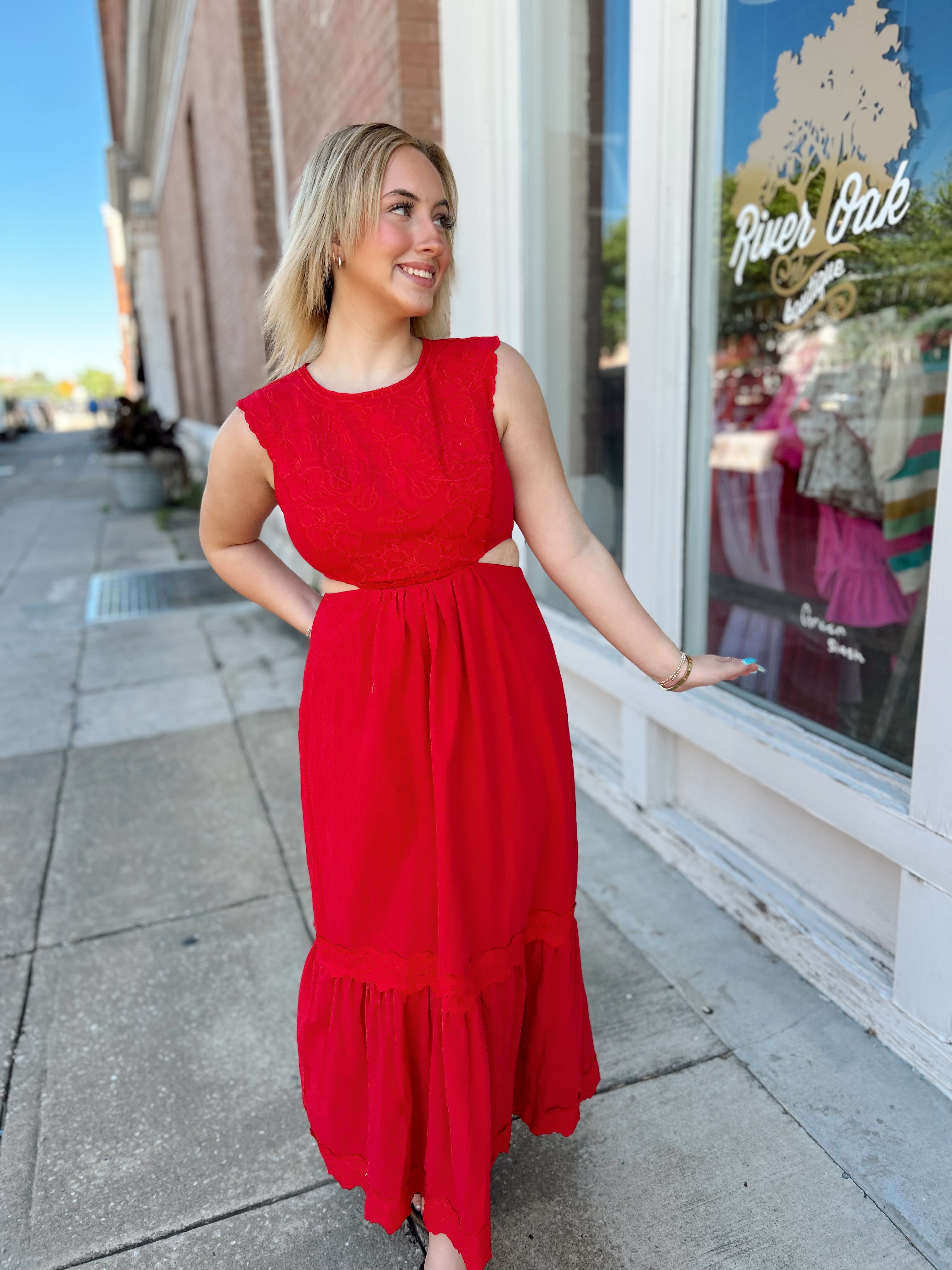 Red Embroidered Maxi Dress