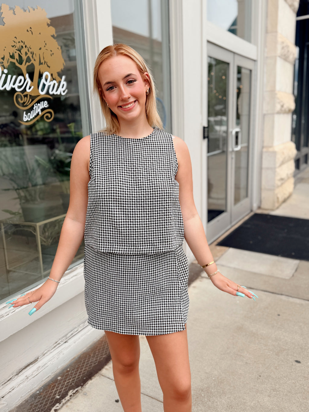 Sarah Gingham Set- Sleeveless Top Blouse