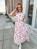 Floral Bow Back Bow Tie Detail Midi Dress