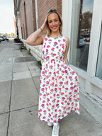 Floral Bow Back Bow Tie Detail Midi Dress
