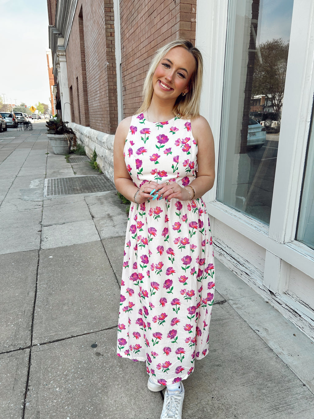 Floral Bow Back Bow Tie Detail Midi Dress