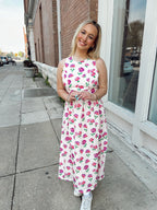 Floral Bow Back Bow Tie Detail Midi Dress