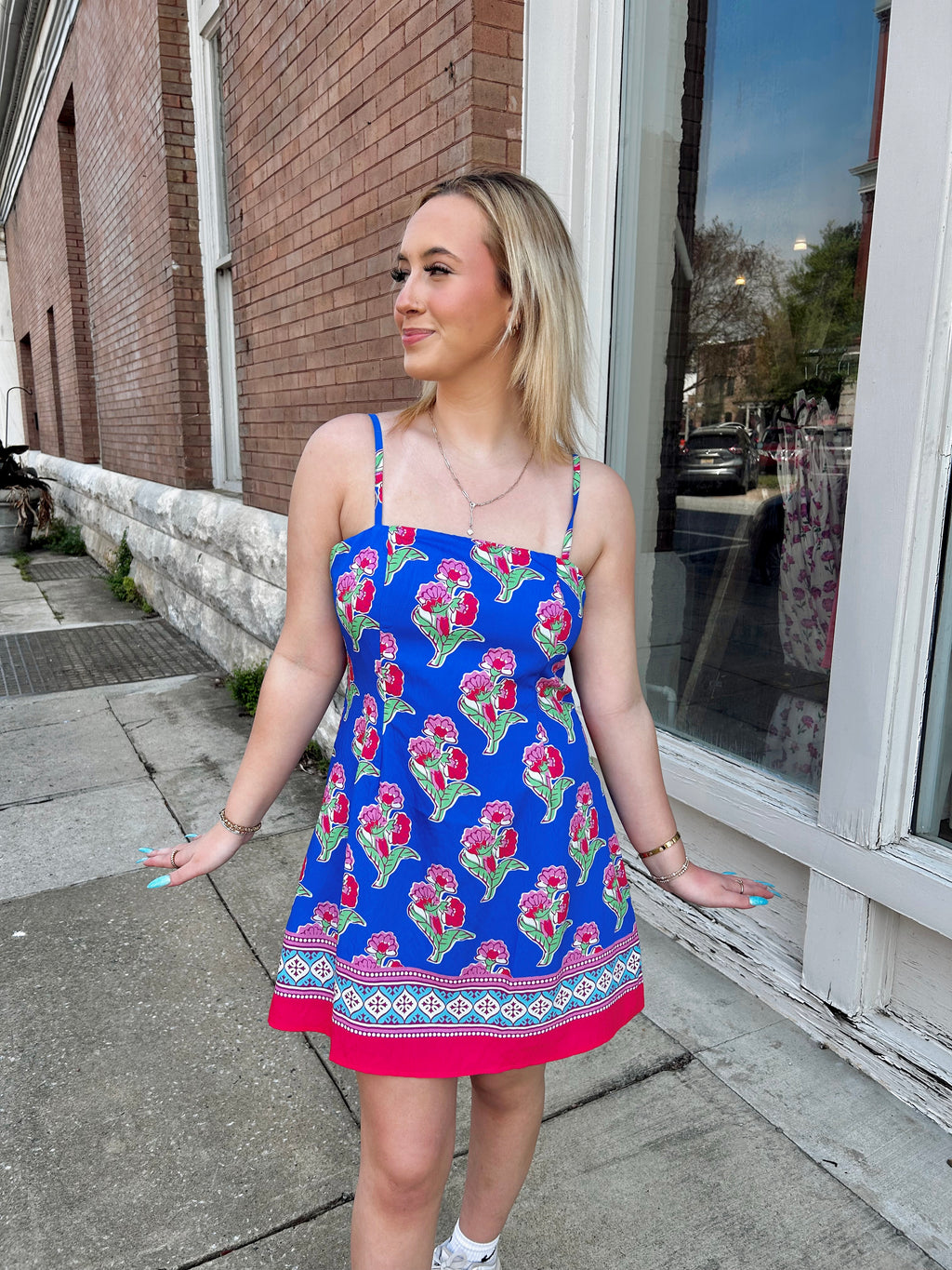 Floral Print Contrast Hem Detail Mini Dress Dress