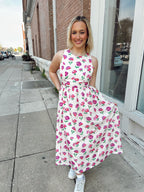 Floral Bow Back Bow Tie Detail Midi Dress