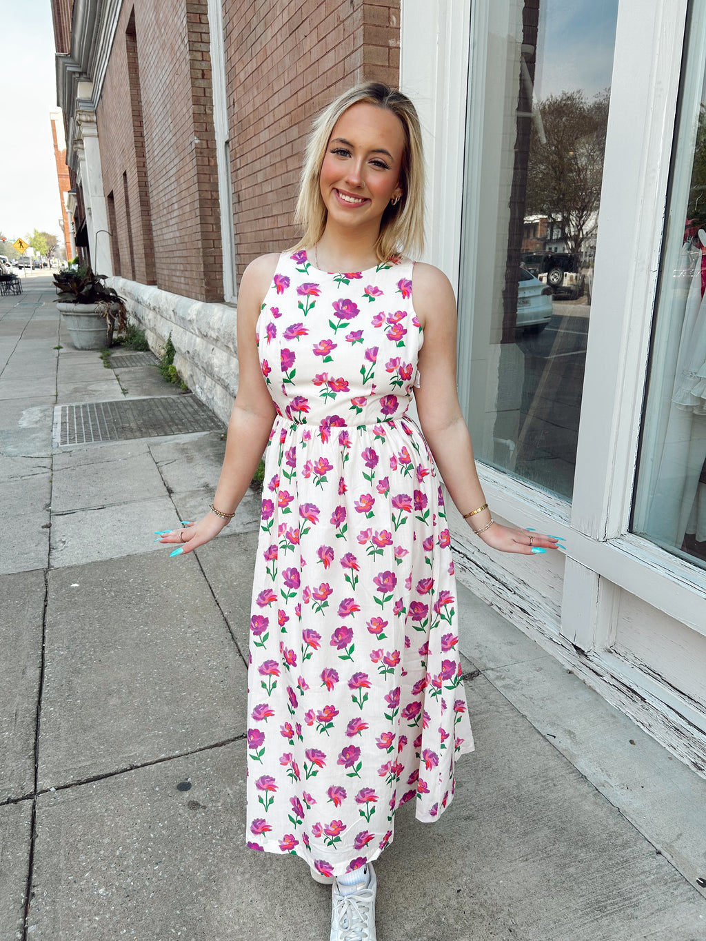 Floral Bow Back Bow Tie Detail Midi Dress
