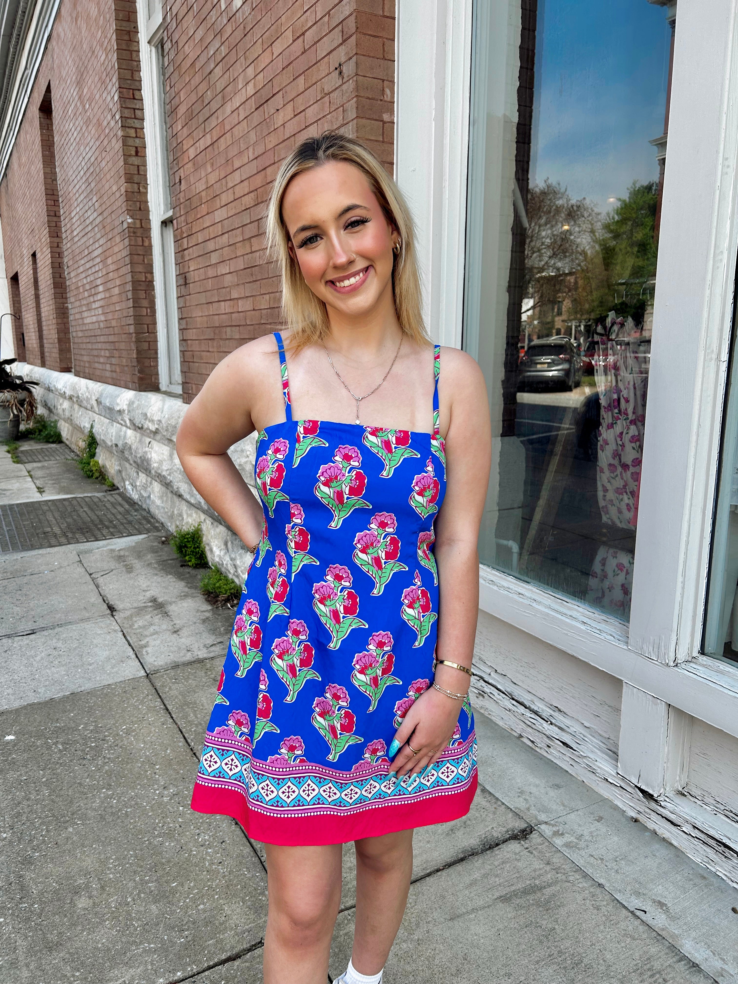 Floral Print Contrast Hem Detail Mini Dress Dress
