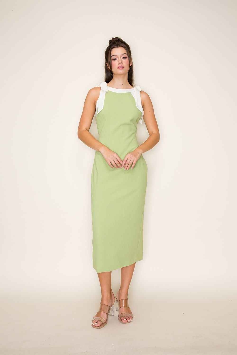 Loveliest Green And White Midi Dress